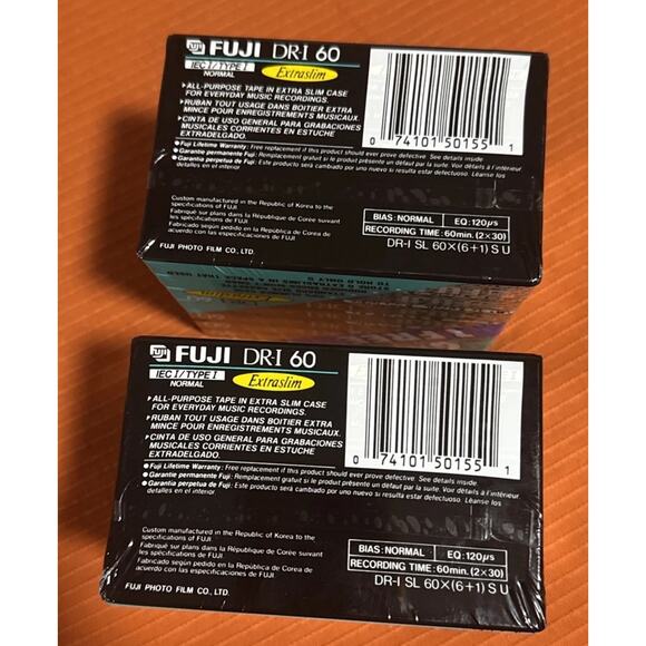 2 Pks/Fuji Cassette Tape Blank DR-I Extraslim 60 IEC I Type I Normal 7 CASSETTES - Picture 4 of 4